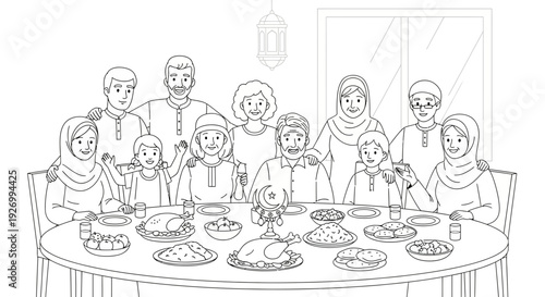 Diverse family enjoying festive meal together at dinner table