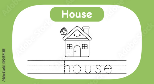 House tracing worksheet for kids learning