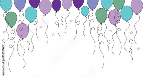 Colorful birthday balloons vector background with copy space, Festive balloon decoration vector for birthday celebration, Hand drawn pastel balloons party background vector
