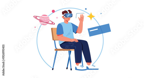 Man wearing vr headset and interacting with virtual objects