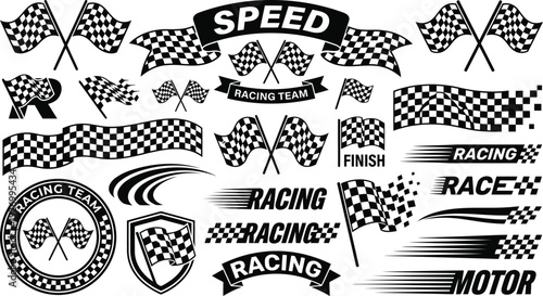 Vector racing elements set: Checkered Flags and Motorsport Typography Vector Collection