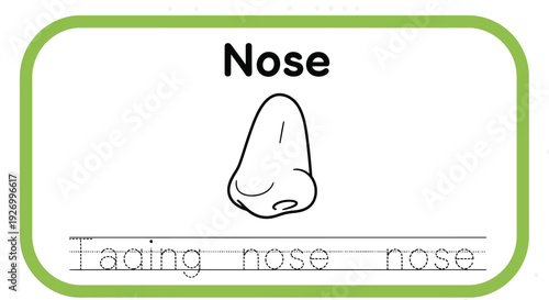 Nose tracing worksheet for kids learning