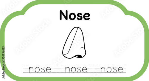 Nose tracing worksheet for kids, body part