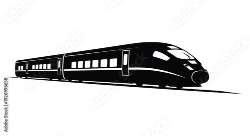 A sleek modern high speed train depicted in a striking black silhouette against a white background high quality professional detailed elegant stylish