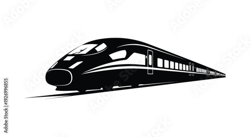 A sleek modern high speed train is depicted in a striking black silhouette high quality professional detailed elegant stylish clean crisp vibrant