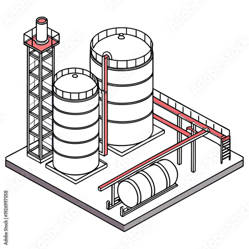 Industrial facility with storage tanks and pipeline