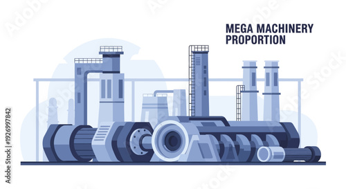 Industrial Plant & Heavy Machinery Flat Vector Illustration for Engineering & Manufacturing Concepts