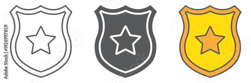 Police badge line icon, officer and law, shield with star sign, vector graphics, a linear pattern on a white background.