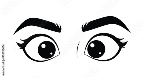 A minimalist depiction of cartoon eyes with large pupils and eyelashes presented as a stark silhouette high quality professional detailed modern