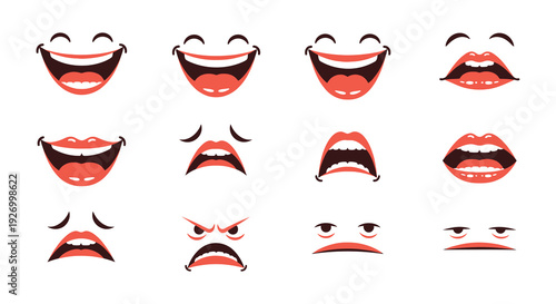 A collection of vibrant cartoonish mouth expressions showcasing various emotions and feelings as a silhouette high quality professional detailed modern elegant