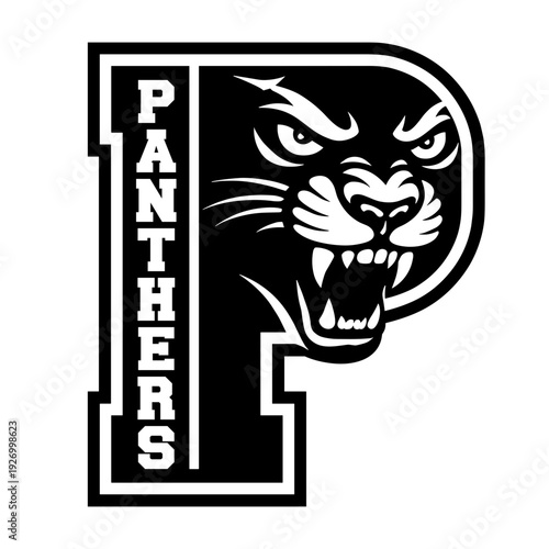Powerful Black Panther Mascot Head Vector Illustration Featuring A Fierce Wild Cat With Open Jaws And Sharp Teeth For Sports Team Logo Or School Identity Branding Design