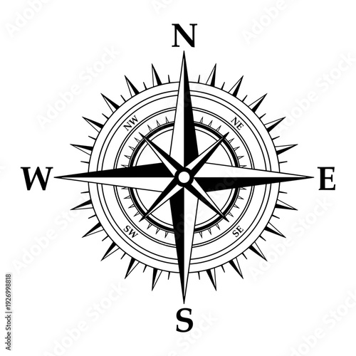 Detailed Nautical Compass Rose Vector Illustration Featuring Classic Navigation Points For Travel Adventure Exploration And Marine Cartography Design Elements For Maps And Gear