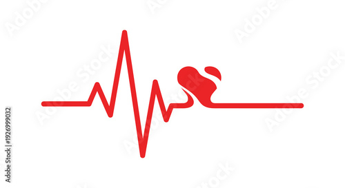 A vibrant red heartbeat line with a stylized human profile forming a distinct silhouette high quality professional detailed modern elegant stylish
