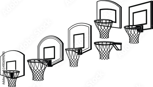 A basketball hoop icon set in various styles and designs