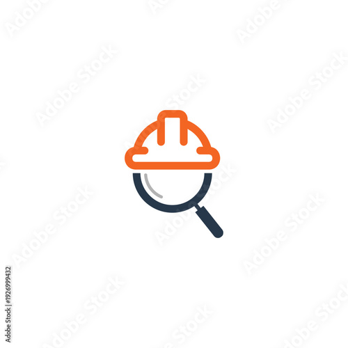 Construction safety inspection logo magnifying glass and helmet.