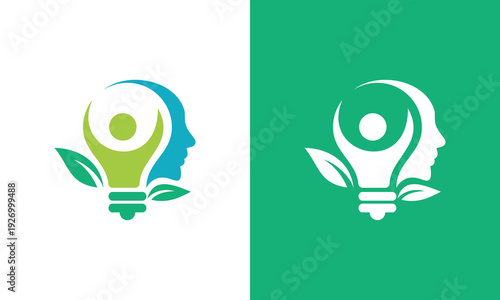 Creative Mind Logo Design Human Head and Light Bulb Concept.