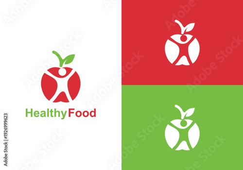 Healthy Food Logo Design with Apple and Human Figure.