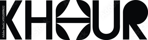 Minimalist Khour Logo with Abstract Butterfly Icon for Luxury Fashion Branding, Elegant Typographic Wordmark Featuring Symmetrical Geometric Leaf Graphic for Boutique Identity Vector Illustration