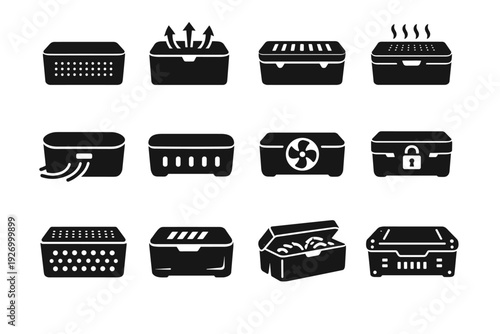 Simple image icon cover protected vector ventilated solution power generation accessory container