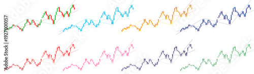 Bullish Stock Market Candlestick Chart With Trend Line Analysis Trading Graph Set vector