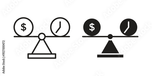 Time and money compare scale icon vector on trendy design. Outline vector stock illustration.