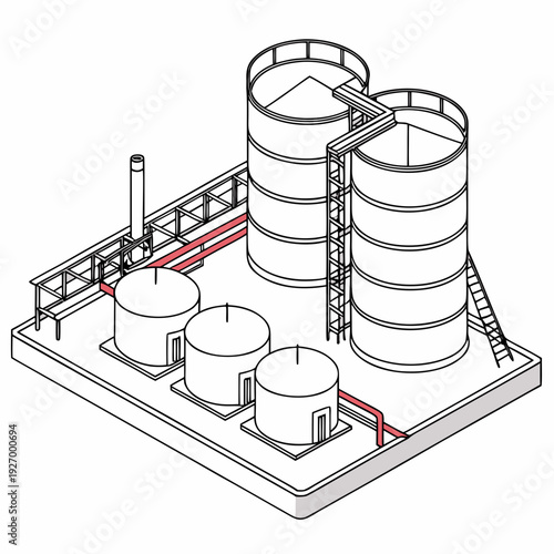 Industrial facility with storage tanks and piping