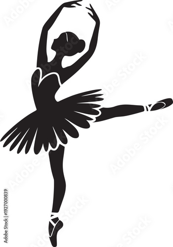 Ballerina dancing en pointe silhouette black icon elegant pose
