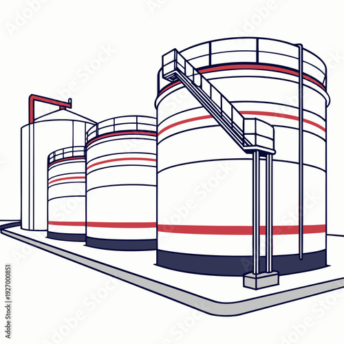 Industrial tanks with staircase and piping