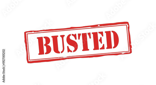 A bold red rubber stamp displaying the word busted against a plain white background silhouette high quality professional