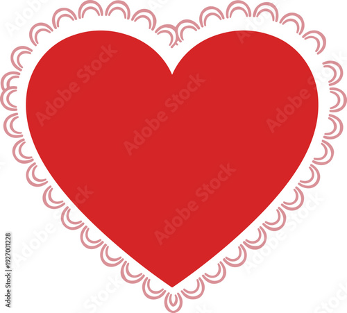 Red heart with decorative lace border vector illustration romantic love symbol isolated on white background for Valentine celebration