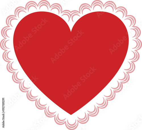 Red heart with decorative lace border vector illustration romantic love symbol isolated on white background for Valentine design