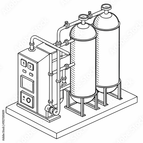 Industrial water filtration system with two tanks