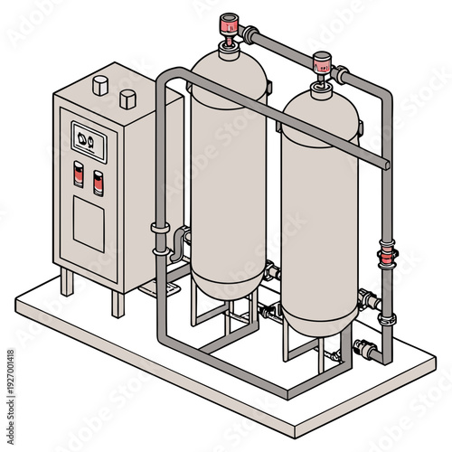 Industrial water filtration system with two large tanks