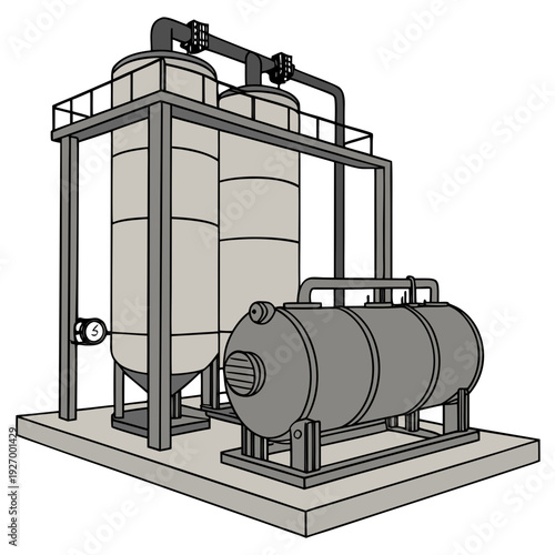 Industrial equipment setup with large tanks and machinery