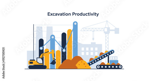 Excavation Productivity Chart with Construction Machinery and Data Visualization