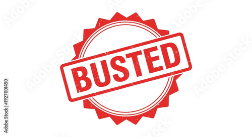 A vibrant red stamp displaying the word busted within a starburst shaped silhouette high quality professional detailed modern elegant
