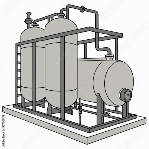 Industrial filtration system with three large tanks
