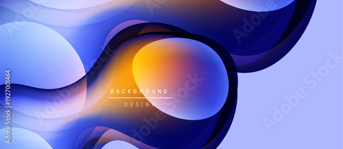 Abstract fluid shapes, vibrant colors blend. Modern design, smooth gradients create dynamic composition. Background features flowing forms, orange focal point.