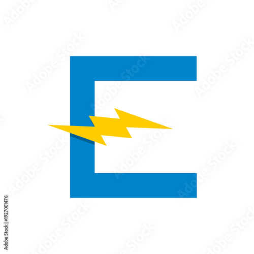 Letter E Electrical Bolt logo icon isolated on white background