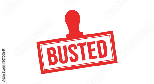 A vibrant red stamp with the word busted inside a rectangular frame a bold silhouette high quality professional