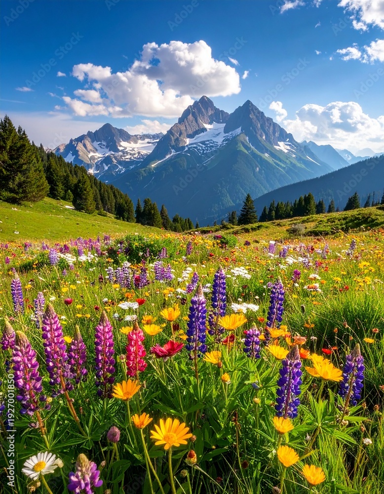 Fototapeta premium Bergwiese mit Wildblumen im Sommer
