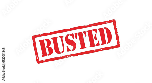 A vibrant red stamp displaying the word busted in bold capital letters a graphic silhouette high quality professional
