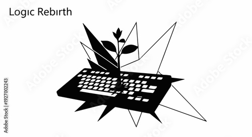 New growth emerges from a keyboard, symbolizing innovation and digital rebirth.