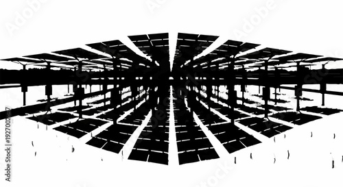 Symmetrical array of solar panels creating a futuristic, abstract pattern