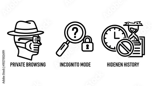 Cybersecurity and Privacy Icons for Private Browsing, Incognito Mode, and Anonymous Internet History Protection