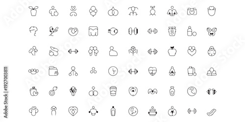 Holistic health and body wellness linear icons exploring alternative medicine and physical fitness themes