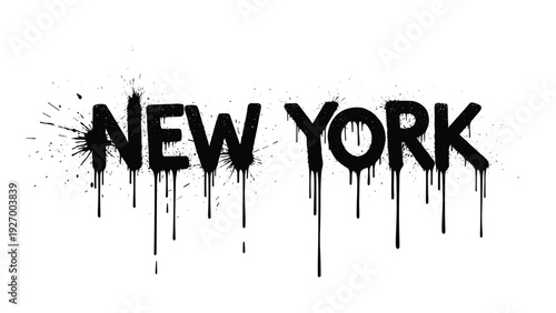 Bold black text saying New York rendered in a dripping graffiti paint style symbolizes urban culture, street art, and the iconic city spirit.