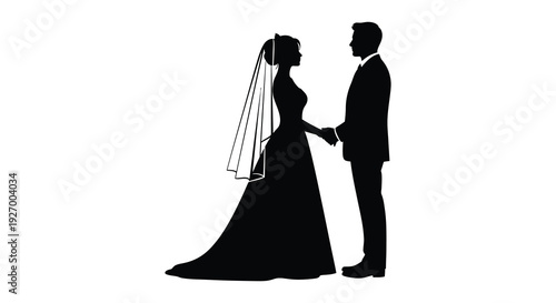 A newlywed couple stands closely holding hands a romantic black depiction silhouette high quality professional detailed modern