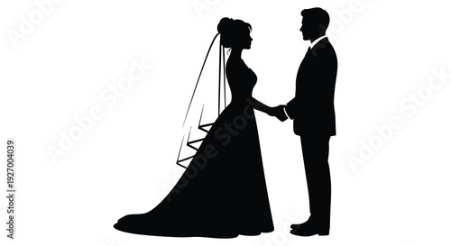A newlywed couple stands closely holding hands capturing a romantic moment in silhouette high quality professional detailed modern