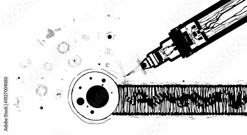 Artist's hand drawing intricate detail with a pen, creating abstract shapes and textures